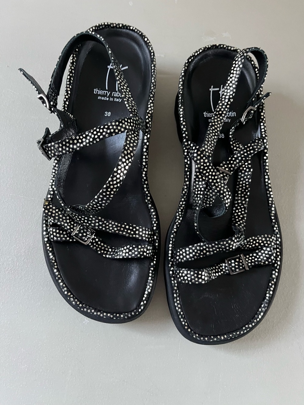 Thierry Rabotin Black Crystal-Dotted Strappy Sandals